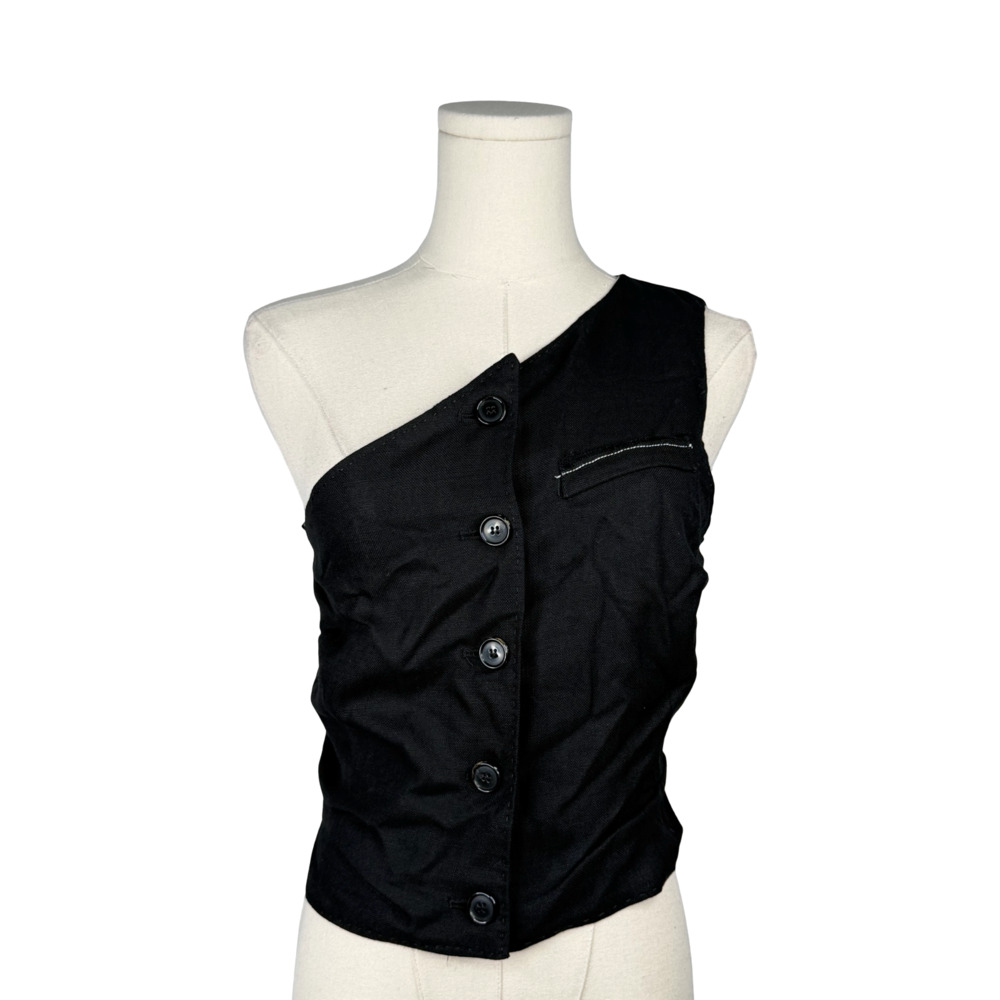 Zara Black Asymmetric One-Shoulder Button-Front Vest Sz. S NWOT